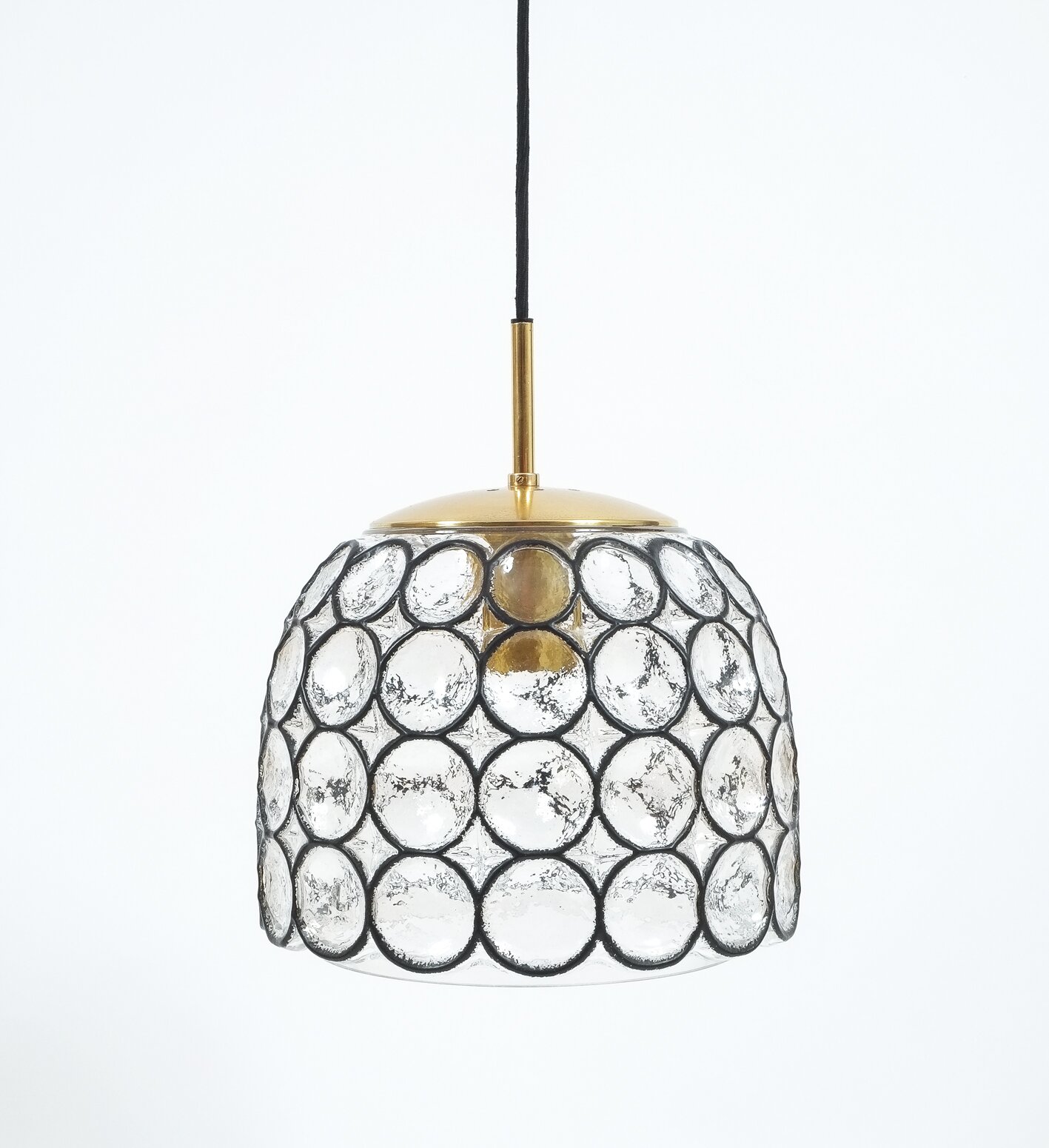 Limburg Glass and Brass Pendant Lamp Light, Germany 1960