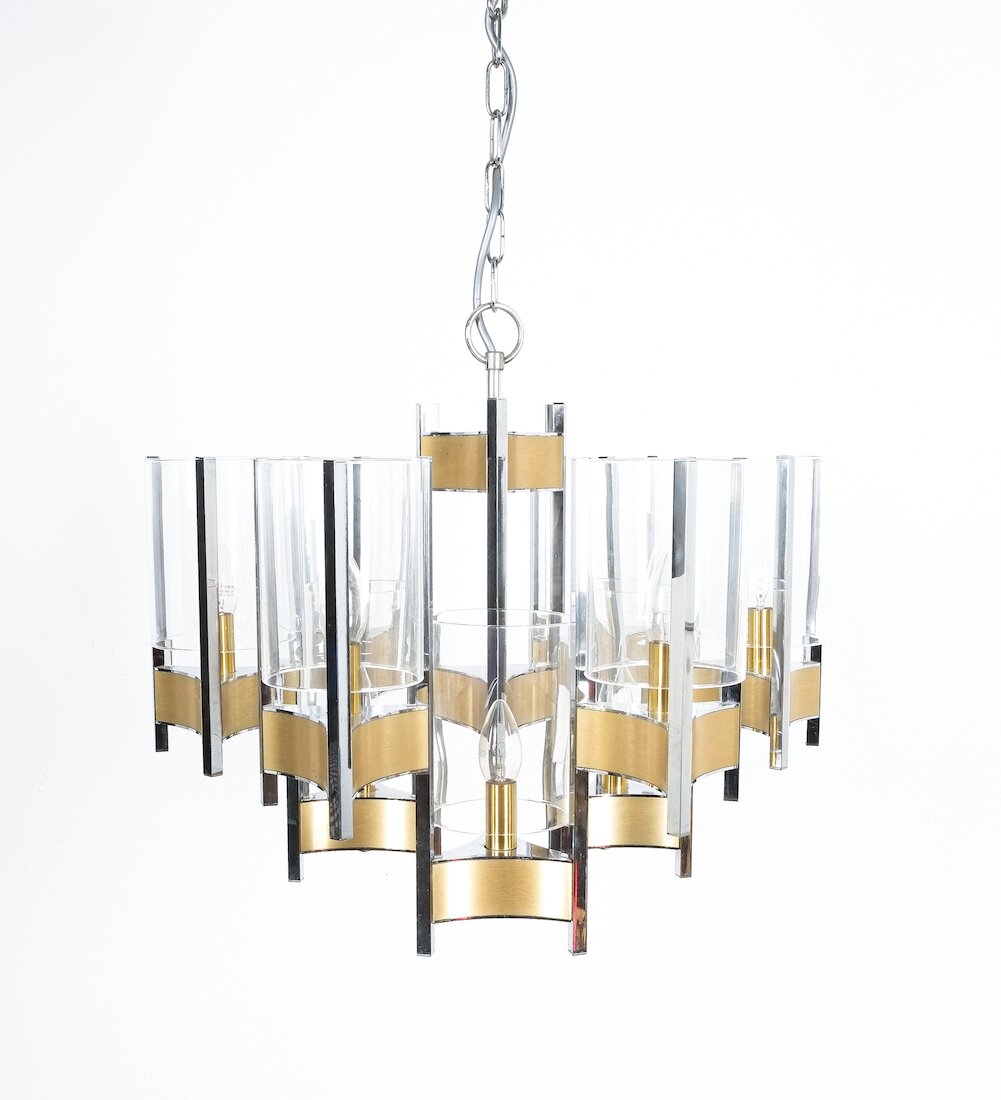 Gaetano Sciolari Brass Chrome Chandelier 03