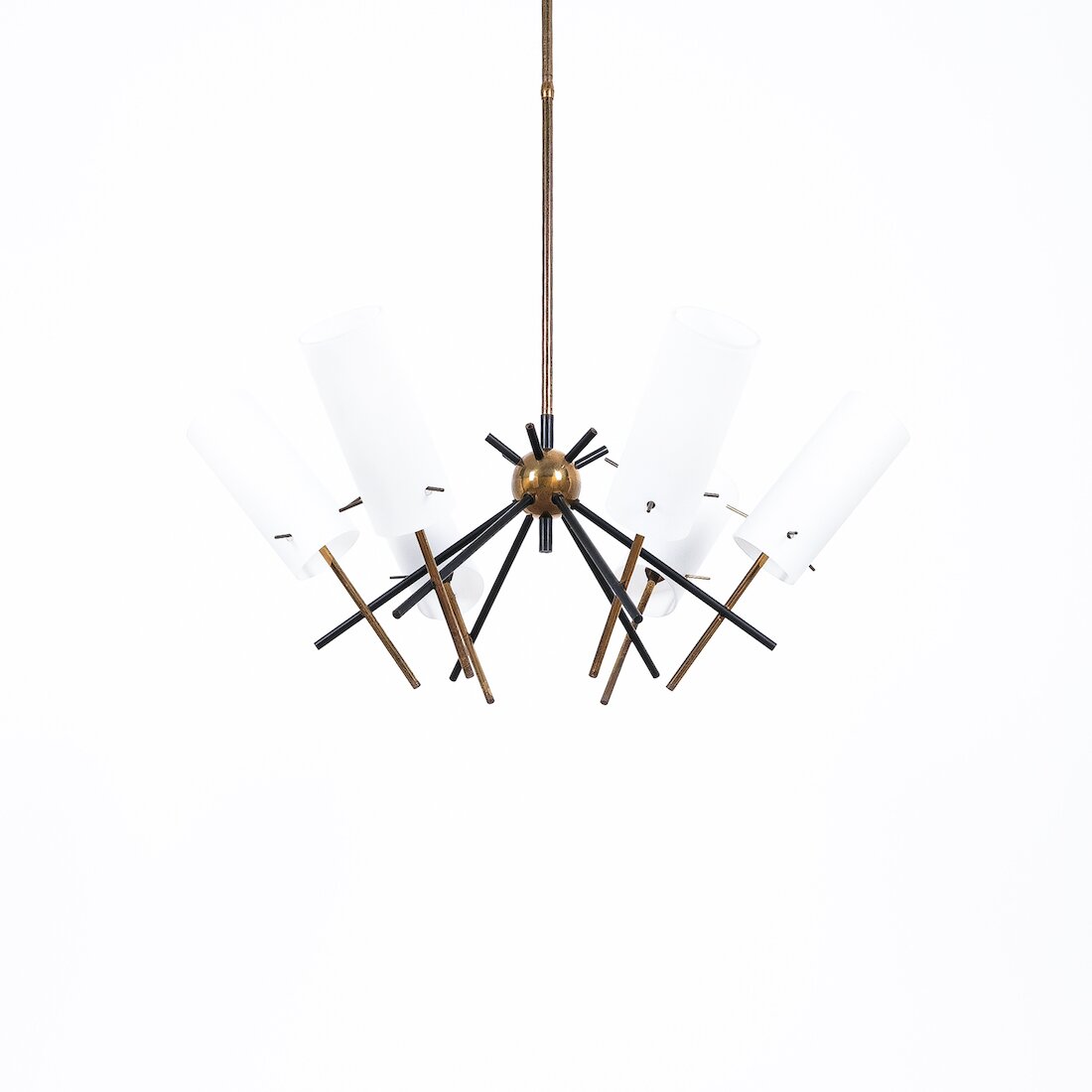 Stilnovo Tube Opaline Glass Brass Chandelier 09