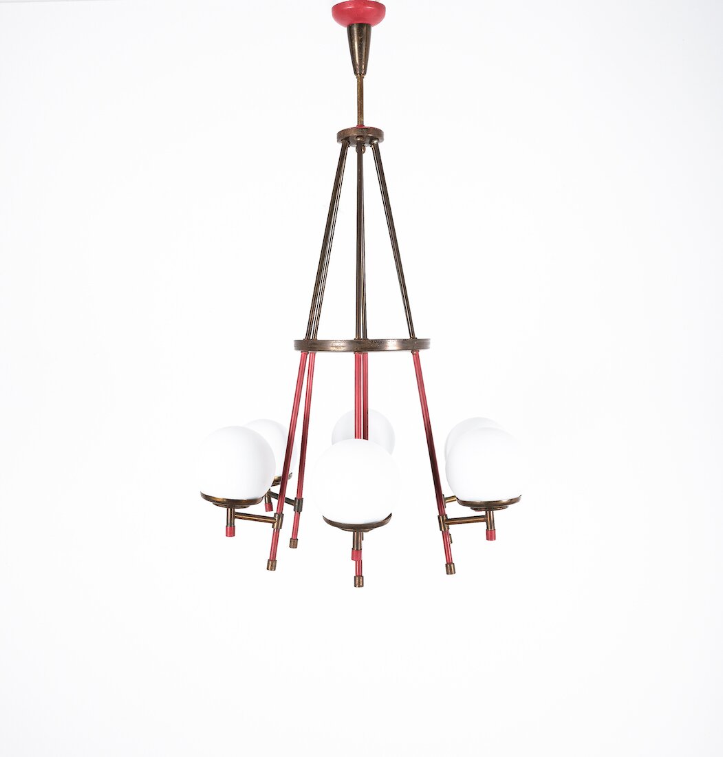 Stilnovo Red Chandelier Brass Opal Glass 01