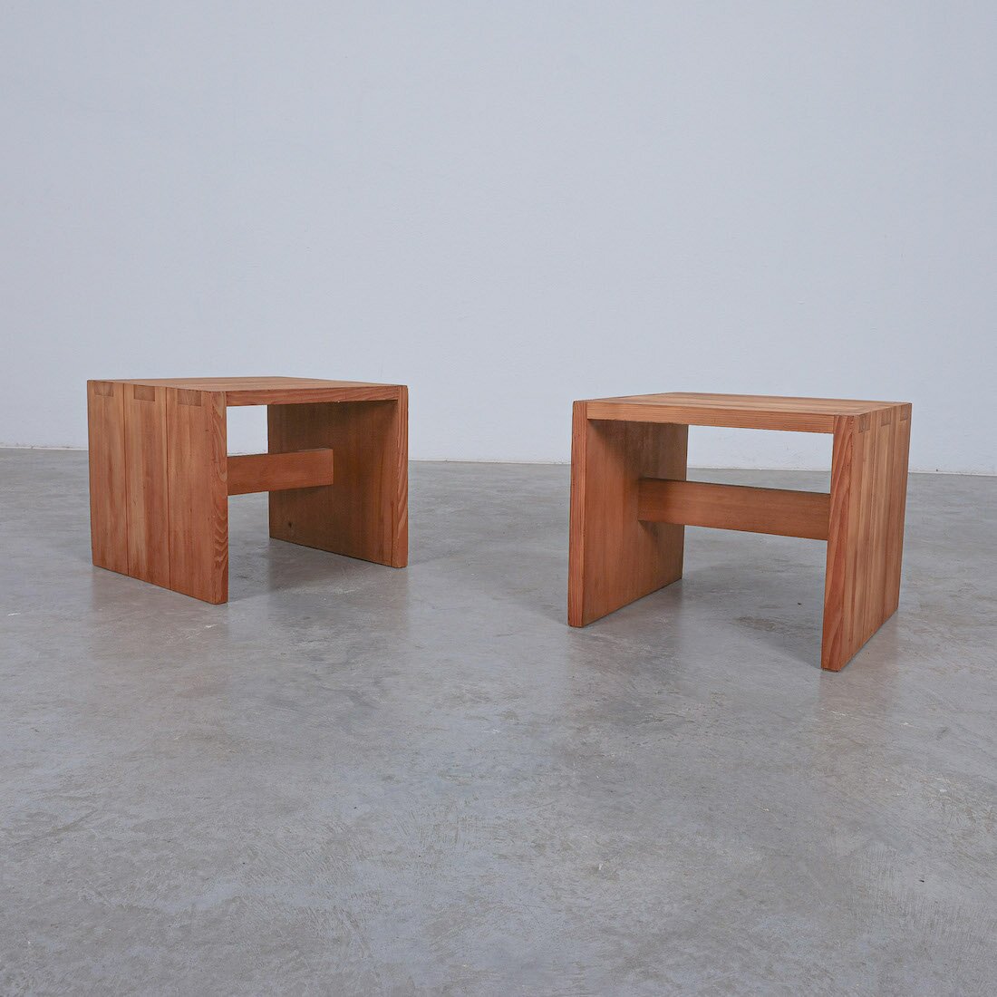 Charlotte Perriand (Style of) Pair of Pine Wood Side Tables, 1960