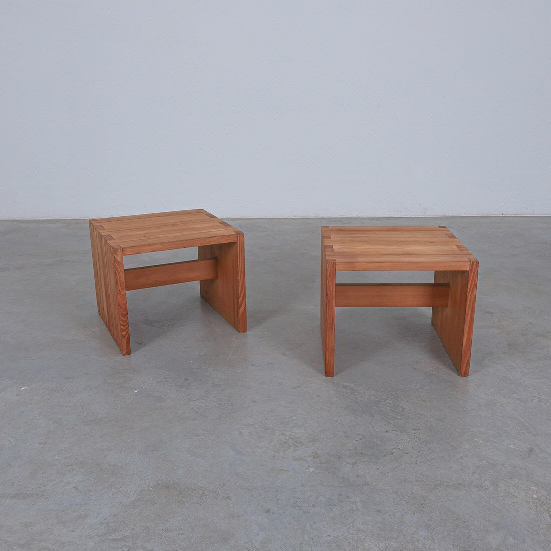 Charlotte Perriand (Style of) Pair of Pine Wood Side Tables, 1960