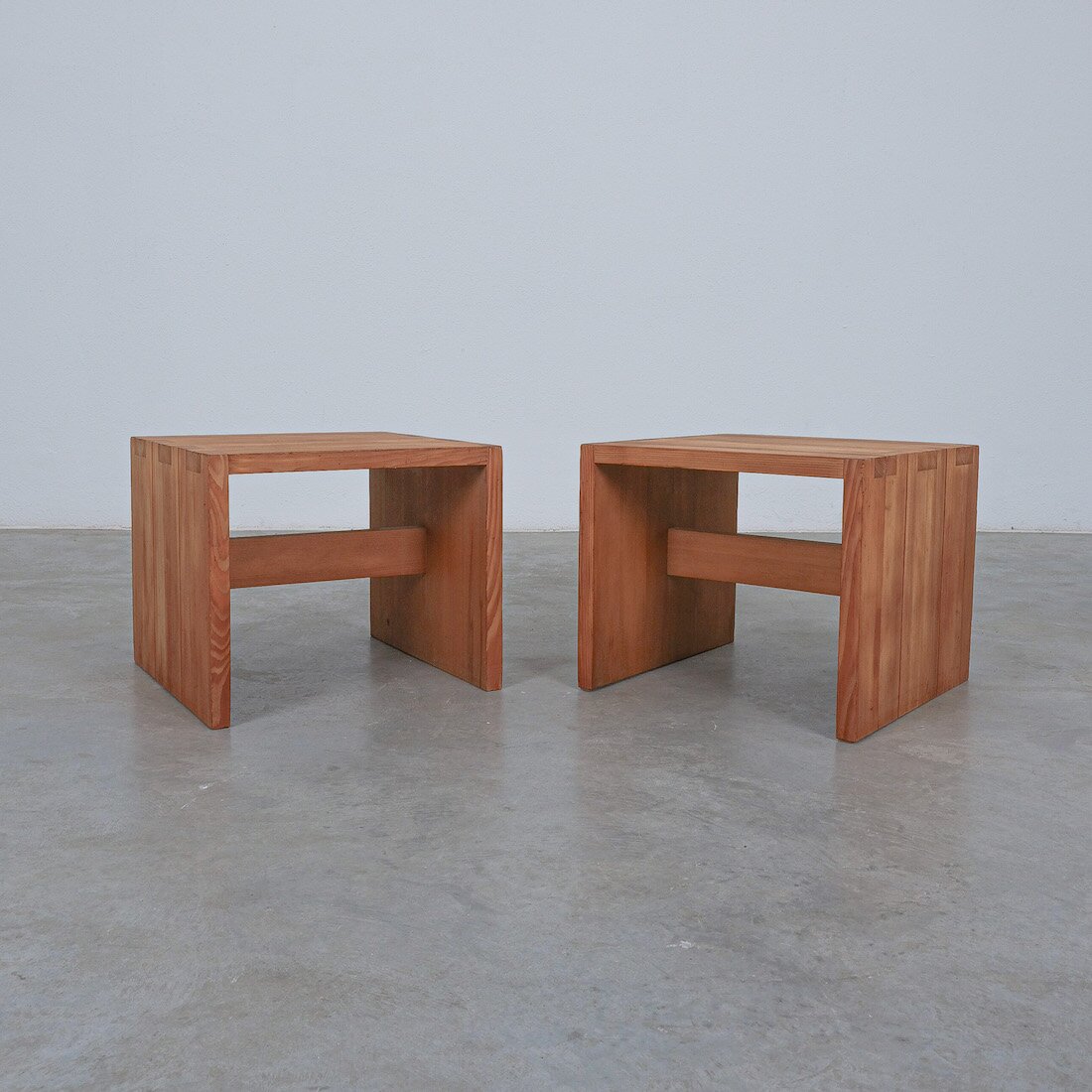 Charlotte Perriand (Style of) Pair of Pine Wood Side Tables, 1960