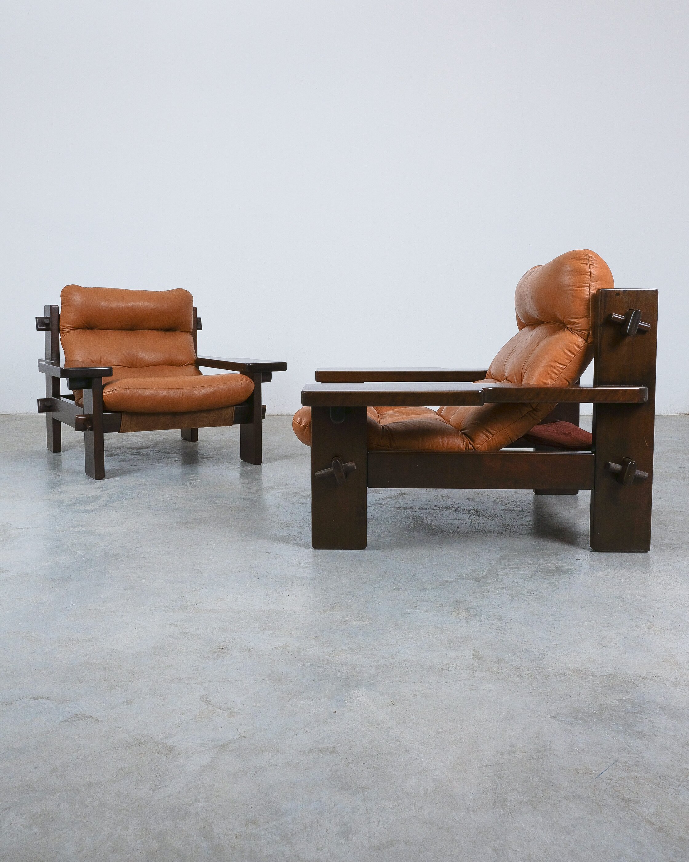 Jean Gillon Paddle Arm Chairs, 1960 - Cognac Leather Chairs for