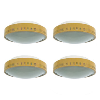 Stilnovo. Very scarce set of 5 flush-mounts by Stilnovo (marked), Italy 1960. Sold and priced per item. Please inquire for multiples, discount applies.