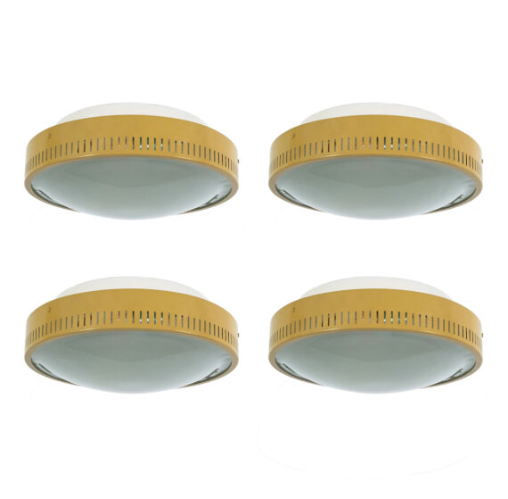 Stilnovo. Very scarce set of 5 flush-mounts by Stilnovo (marked), Italy 1960. Sold and priced per item. Please inquire for multiples, discount applies.