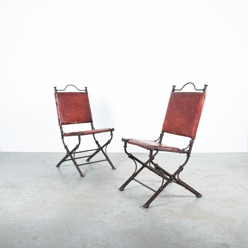 Ilana Goor Pair Chairs Iron Leather 02