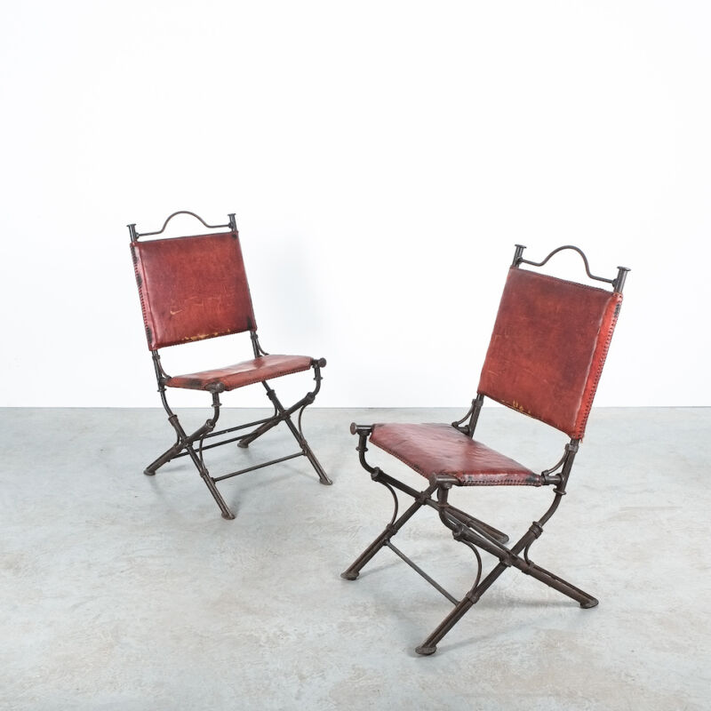 Ilana Goor Pair Chairs Iron Leather 04