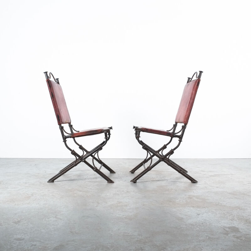 Ilana Goor Pair Chairs Iron Leather 05