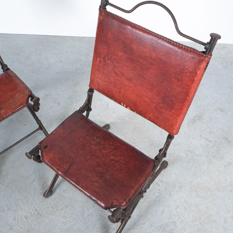 Ilana Goor Pair Chairs Iron Leather 06