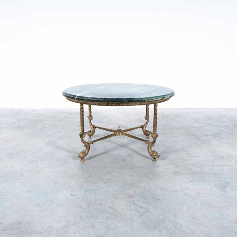 Table Round Green Marble Brass 01