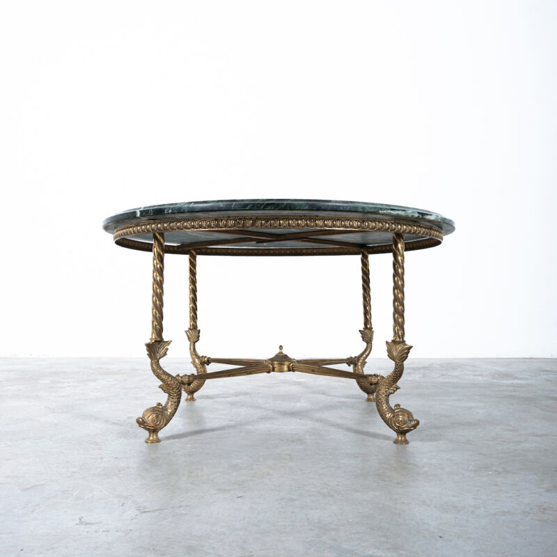 Table Round Green Marble Brass 06