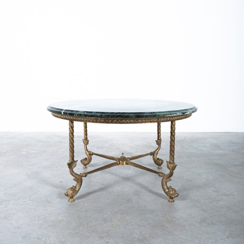 Table Round Green Marble Brass 07