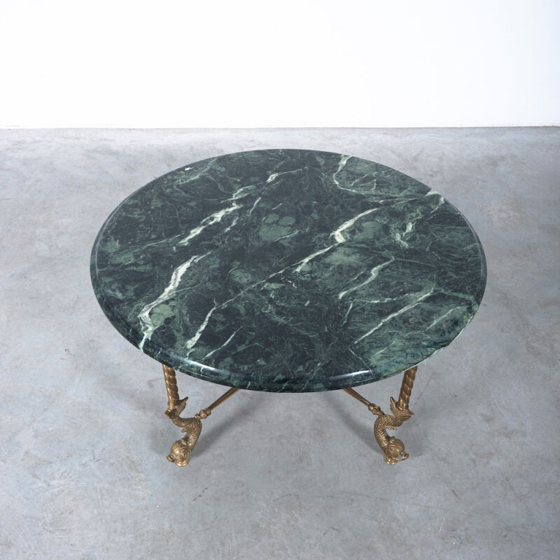 Table Round Green Marble Brass 08