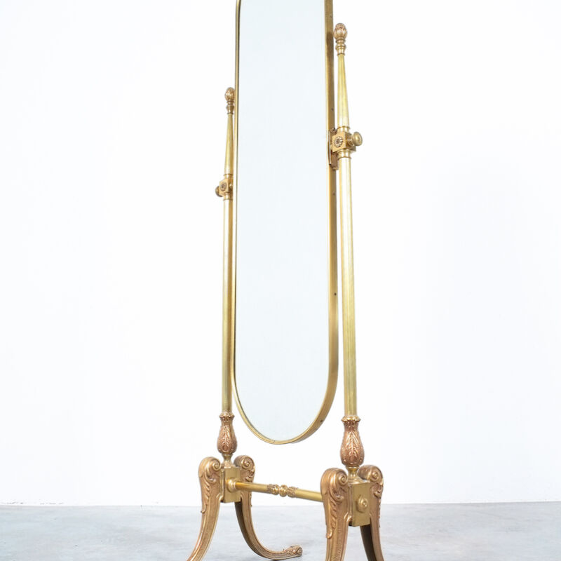 Cheval Mirror Neoclassical Floor, Gold Metal Cheval Mirror