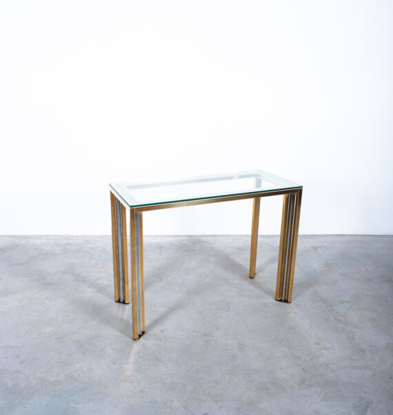 Romeo Rega Brass and Glass Console Table, Italy, 1970