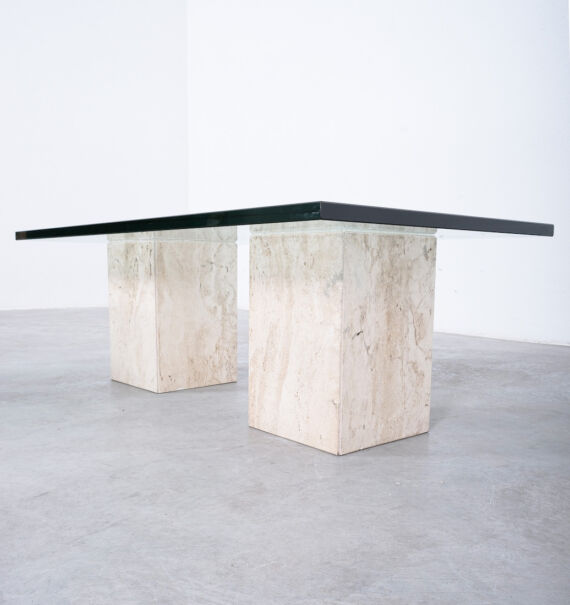 Travertine Tables from Three Blocks with Glass Tops, Italy, 1970